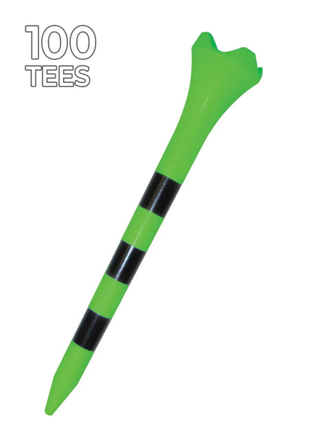 Three And One Quarter Inch Striped Citrus Green Golf Tees Value Pack 100 Count With Four Prong Cup Design For Reduced Friction
