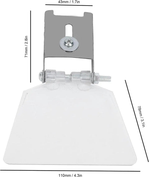 Two Pack Bench Grinder Eye Shields Replacement Kit with plexiglass guard and mounting bracket, dimensions labeled