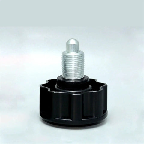 Heavy Duty M20 Indexing Plunger and Spring Loaded Locking Dowel Pin with Bulletproof Screw Grip for Zero Play Precision Alignment plus Rock Solid Industrial Positioning Includes One Full Sized Unit, black and silver design.