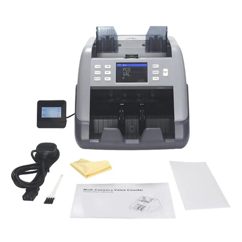 Boss Level Multi Currency Bill Counter With Automatic Note Verification Secure Denomination Detection And Flat Out Fast Cash Sorting For Serious Retail Teams Everywhere, compact design, included accessories.