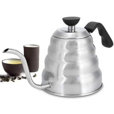 Gooseneck Coffee Kettle 304 Stainless Steel, 1200ml Capacity, Pro-Grade Pour Spout ideal for pour over next to teacups.