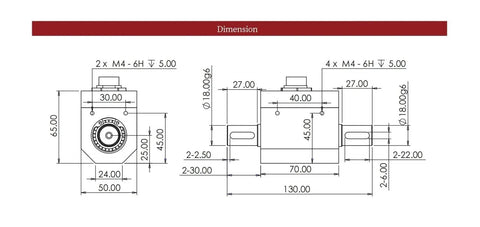 Technical drawing of 5Nm To 100Nm Dynamic Torque Sensor for AC and DC Motors, showing dimensions and mounting options.