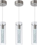 Three Pack Modern Pendant Lights In Satin Nickel With 24W LED Bulbs 6000K Bubble Glass Dome Chandelier For Kitchen Island Dining Room Living Room Corridor And Restaurants in brushed nickel finish