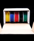 Five Pack 26Ft Copper Hookup Wire Kit 24 AWG Solid Core Jumper Wires Tinned Copper Color Coded For Breadboarding And DIY Electronics Projects Great For Low Voltage Wiring in box