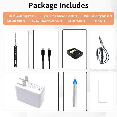 Package includes for Portable USB Type C Soldering Iron With OLED Display And 30W Power Smart Quick Heat Up To 300 Degrees Celsius Kit