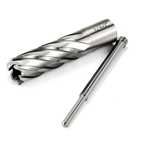 Oscarbide annular cutter, 3/4 in cutting diameter, 2 in depth of cut, Weldon shank with two flats.