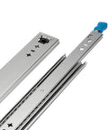 Built Tough Full Extension Ball Bearing Drawer Slides With Dead Bolt Lock And Silky Smooth Glide Silver cabinet runners close up view