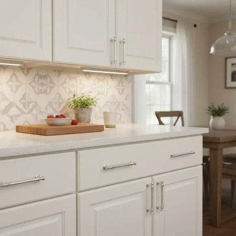 10 Pack Brushed Satin Nickel Cabinet Pulls With 5 Inch Hole Centers Vintage Kitchen Hardware Handles on white cabinets