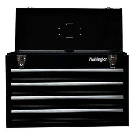 Workhorse Portable Metal Tool Chest With Four Drawers, 20 Inch Steel Tool Storage Box, Ball Bearing Drawer Slides, Black 4004