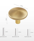 Six Pack 1.65 Inch Round Gold Cabinet Knobs With Brushed Finish Oversize Pulls For Drawers Dressers Closets Cabinets Great For Replacing Dresser Knobs And Cabinet Hardware Easy To Install with screw specifications.