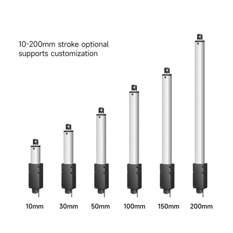 Rugged Mini Linear Actuator 6 To 24V DC With 33 Lbs 150 N Thrust For Cabinets And Small Enclosures Aluminum Housing With IP54 IP65 Protection Front And Rear Mounting Options Quiet Efficient Operation In Tight Spaces, 10 to 200 mm stroke options