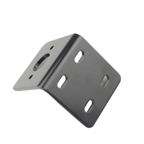 Black metal motor mounting bracket, L-shaped with multiple slotted holes for 775/795 DC motors
