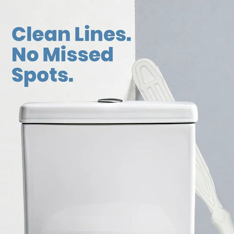 Paint Behind Toilet Tool Kit with 12-Inch Reach Flat Brush shown behind toilet, emphasizes clean lines and no missed spots.