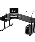 Built Different L Shaped Corner Computer Desk For Compact Rooms And Modern Home Offices Featuring Anti Bump Edging 180X120CM sleek matte black design with computer setup.