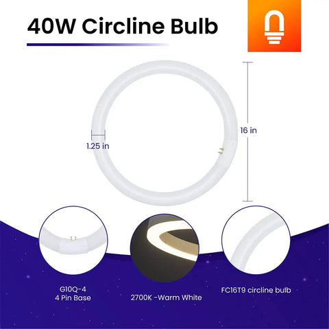 40W 16 Inch Circline Fluorescent Bulb Replacement with 4 Pin G10Q 4 Base T9 Style 2700K Warm White Easy Install Bright Yet Cozy Lighting For Home Office And Cabinets