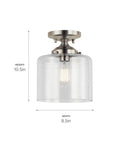 Winslow 8.5 Inch Brushed Nickel Semi Flush Mount Light With Clear Seeded Glass for Foyer Bedroom Hallway Kitchen Sink