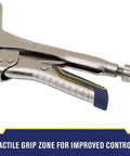 Close-up of Welding Pliers With Fast Release And C Clamp Locking 11 Inch ergonomic tactile grip for enhanced control.