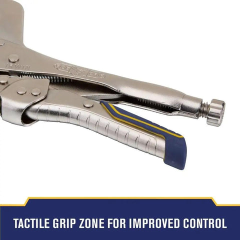 Close-up of Welding Pliers With Fast Release And C Clamp Locking 11 Inch ergonomic tactile grip for enhanced control.