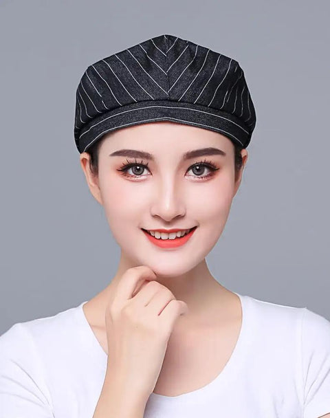 Custom Logo Chef Beret And Barista Hat For Kitchen Crew Offering Breathable Embroidered Name Cook Skullcap In Sleek Black Slick.