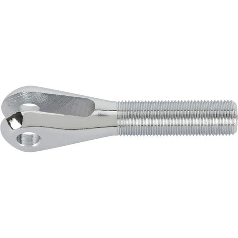 Raw Steel Clevis Linkage End Featuring 5/8 Inch Right Hand Fine Thread With 3/8 Inch Pin Slot showing fine threaded grip and pin slot.
