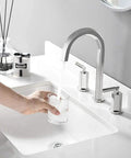 Two Handles Three Hole Hexagonal High Arch Polished Chrome Widespread Bathroom Faucet With Stainless Steel Pop Up Drain 8 Inch Center Set