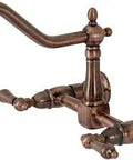 Heritage Wall Mount Bridge Kitchen Faucet with Antique Copper Finish, Solid Brass Construction and Drip Free Ceramic Cartridge.