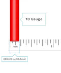 Close-up of red 10 Gauge Silicone Wire Spool, diameter 0.22 inch, shown with ruler for size reference.