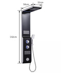 Ultra Slick Wall Mounted Bathroom Shower System Featuring Handheld Sprayer Led Ambient Light Four Position Wand Adjustments Breeze Setup Elevated Bath Vibes Premium White Finish, side view with dimensions.