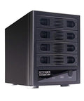 Badass Heavy Duty Four Bay Raid And Jbod Hard Drive Enclosure For Two Point Five And Three Point Five Inch SATA Drives with a solid metal frame.