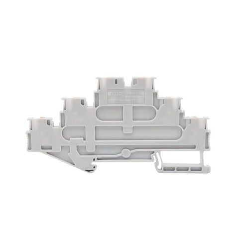 Three Level Push In Wire Terminals For Electrical Din Rail Setup No Sweat Snap Together Connectors For One Point Five Cables Built Like A Tank Pro Workspace Essentials side view of gray terminal block
