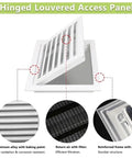 Top Shelf White Aluminum Louvered Ceiling Access Panel With Built In Filter Screen 38 By 40 Inches showing filter and hinge details.