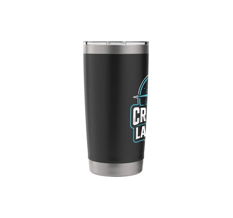 Black Crew First Land Later Sailboat Stainless Steel Insulated Tumbler shown from front angle