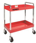 Heavy Duty Steel Service Cart With Two Shelves For Garages And Workshops, Industrial Grade Mobile Workstation Cart, red powder-coated