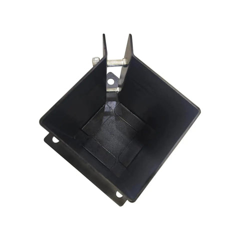 Top view of 4 Pack Bolt Down Square Fence Post Brackets for 6x6 Wood Posts, Black Powder Coated 14 Gauge Steel Post Base Anchors.