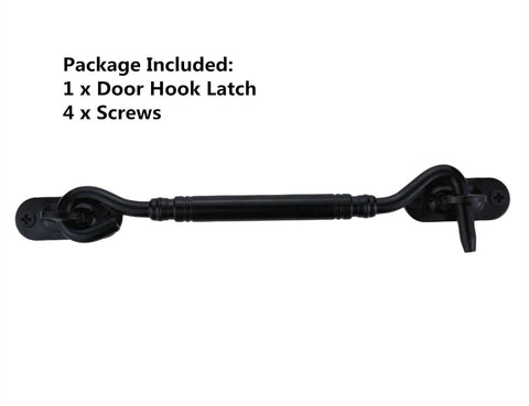 Heavy Duty 6 Inch Black Door Latch And Gate Latch With Rustic Cabin Hook And Eye Privacy Lock For Barn Doors package contents