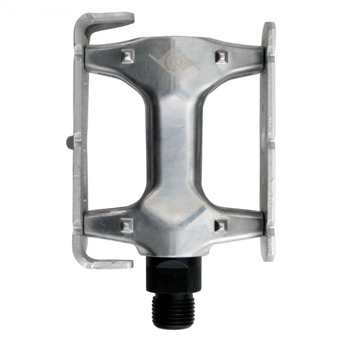 Track Style Bike Pedals With Alloy Body And Cage, Chromoly Axle, Toe Clip Compatible, Lightweight 360 Gram Pair, Silver Finish