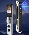 Slick Smart Video Door Lock With Hella Secure Fingerprint Reader Featuring Large Touchscreen Panel Remote Access Function Zero Hassle Keyless Entry For Daily Home Use, close-up view showing digital panel and fingerprint scanner.