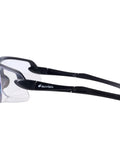 Side view of full lens magnification safety glasses with one and a half diopter for close-up work, ANSI Z87.1 certified.