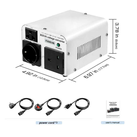 Beefy 800W Step Up Down Voltage Converter Transformer 110V To 220V 220V To 110V With US UK EU Power Cords Three AC Outlets