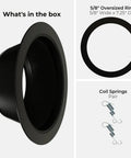 6 Inch Stepped Black Baffle Trim With 7.25 Inch Plastic Ring For PAR 30 PAR 38 R30 R40 BR30 BR40 Bulbs Replaces Halo And Juno Light Covers With Clip In Springs 6 Pack components shown