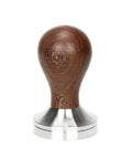 Rock Solid Espresso Tamper 51Mm Stainless Steel Flat Base Coffee Press with wooden handle, upright view, for baristas.