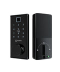 Front and back view of Touchscreen Smart Door Lock With Six In One Unlocking Fingerprint Scanner Anti Peep Password IC Card Bluetooth App Control