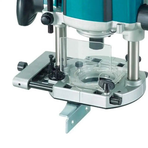Close-up of RP2301FC Three And A Quarter HP Plunge Router showing base and adjustment knobs for precise woodworking.