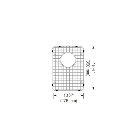 Diagram of Diamond Stainless Steel Sink Grid For 60/40 Low Divide Sinks Small Bowl, 10.88in L By 15.38in W with measurements