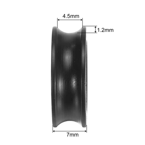 Side view of a U625ZZ nylon pulley bearing showing 7mm thickness from 10Pcs U625ZZ Nylon Pulley Bearing Set With U Groove Ball Bearings 5x20x7mm