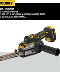 20V Max XR Cordless Bandfile Belt Sander Bare Tool Only With Brushless Motor shown with side handle and belt clip