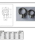 Six Piece Kit Of Top Shelf 316 Stainless Steel Lifting Eye Nuts With 5/16 Inch Unc Threads, dimensions and sizes displayed.