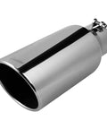Universal Diesel Truck Exhaust Tip 4 Inch Inlet 6 Inch Outlet, 15 Inch Long Stainless Steel Bolt-On With Rolled Edge And 45 Degree Cut