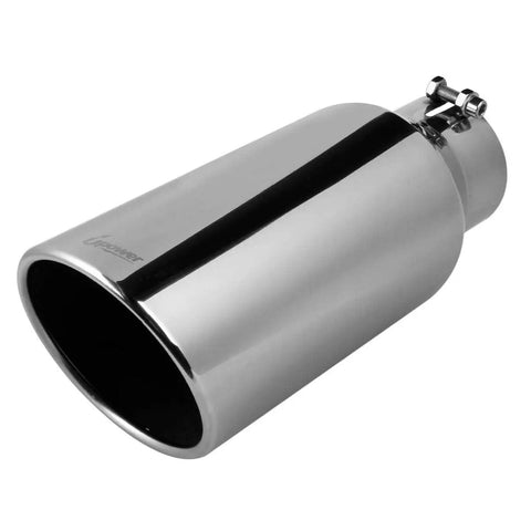 Universal Diesel Truck Exhaust Tip 4 Inch Inlet 6 Inch Outlet, 15 Inch Long Stainless Steel Bolt-On With Rolled Edge And 45 Degree Cut