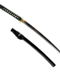 Collectors Wakizashi You Can Brag About 1060 Carbon Steel Hand Forged Full Tang Short Sword With Dancing Crane Iron Tsuba displayed